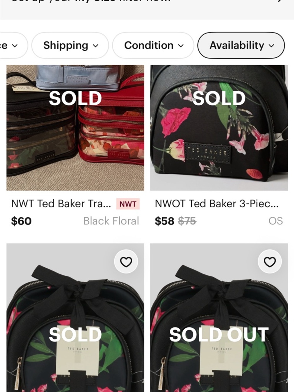 Ted Baker NWT 3 Piece Cosmetic Bags Pouch Set Black Floral $75 Retail - Picture 2 of 11